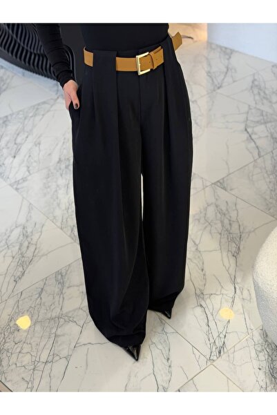 By Merve Darende Pantaloni Palazzo Premium cu talie înaltă și curea