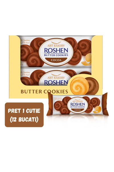 Roshen SET 12 PIECES - Gourmet Butter & Cocoa Milk Biscuits – 140g Pack