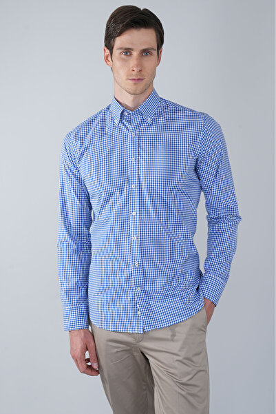 Bisse Regular Fit Long Sleeve Blue Cotton Men's Shirt