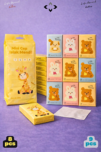 Saatistan Çocuklar İçin Renkli Figürlü Okul Hijyen Seti, 8 ıslak mendil ve 9 ...