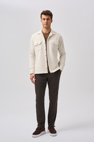 Bisse Studio Men's Long Sleeve Double Pocket Lumberjack Shirt Ecru