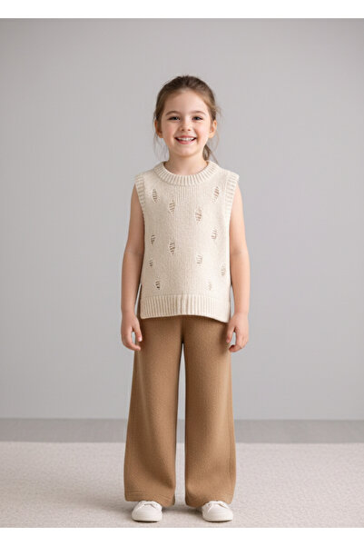 Nimini Kids Cotton Hole Detailed Crew Neck Sweater and Knitwear Pants Top and...