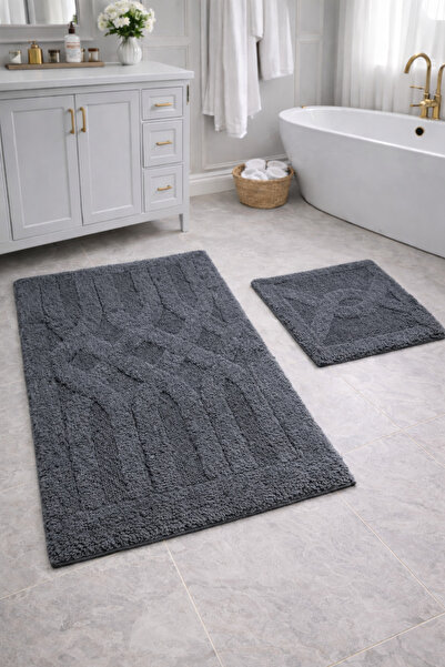 Bestekar Nora Anthracite Soft Textured Modern Cotton High Water Absorbent Bat...