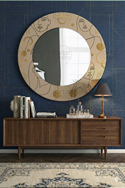 Artavessa Modern UV Baskılı MDF Çerçeveli Yuvarlak Duvar Aynası - ARTMDFMRR14