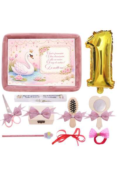 Recostore Tavita mot/turta fete, Lebada, catifea roz pudrat, 10 piese, 34x25 ...