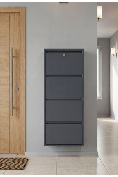 OVROL Kilitli Dörtlü 4'lü Metal Ayakkabılık Antrasit (Yedek Anahtarlı)