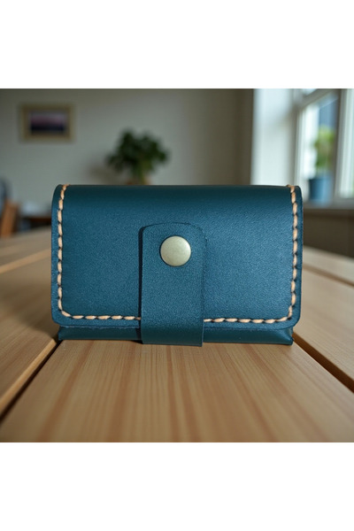 elemeğim El Yapımı Hakiki Deri Sihirli Cüzdan Petrol Yeşili-Kartlık-Kartvizit...