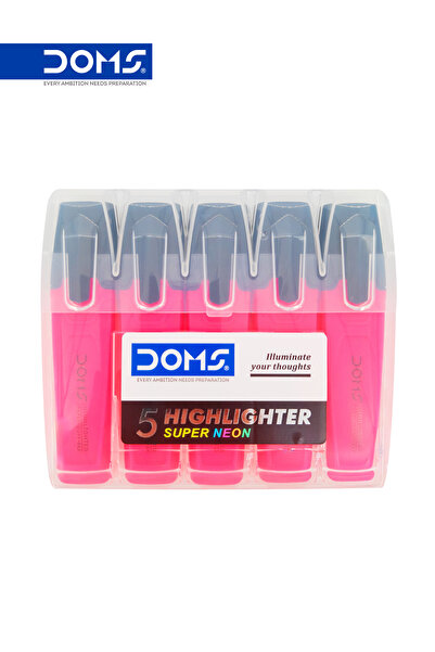 doms Highlighter Pen, Super Neon Pink, Smear Resistant, Pack of 5
