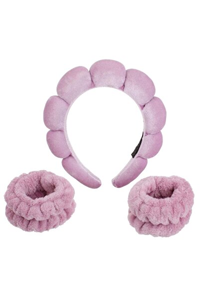 OEM Set Skincare cu Bentita Par & Bratari Cosmetice Lila - 3 piese