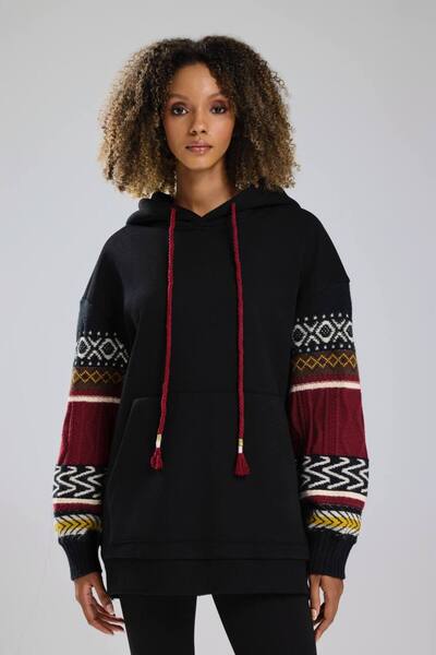 tw3 Women's Thick Knitwear Hooded Design Tunic Sweatshirt