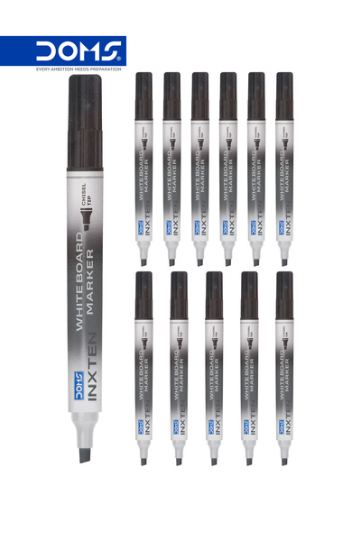 doms Whiteboard Marker Pen, Chisel Tip, Black Ink, INXTEN Series, Pack of 12