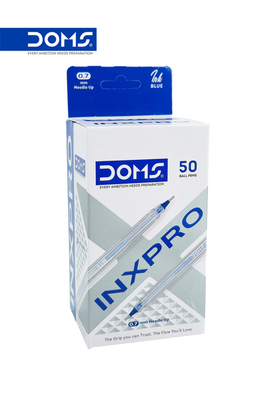 doms INXPRO Ball Point Pen 0.7 mm Needle Tip Blue Ink Box Pack of 50