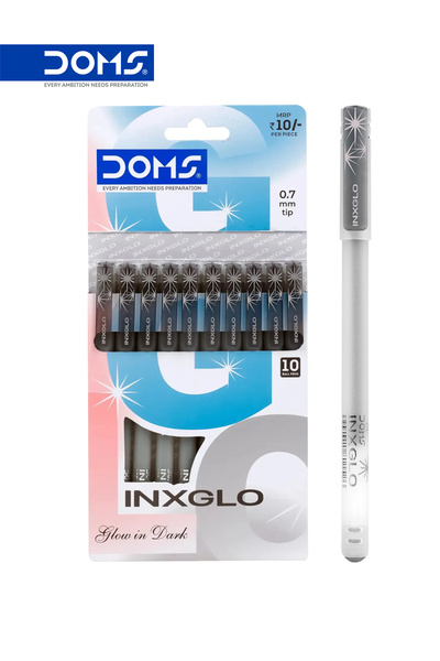 doms INXGLO Ball Point Pen 0.7 mm Black Ink Smooth Writing Pack of 10