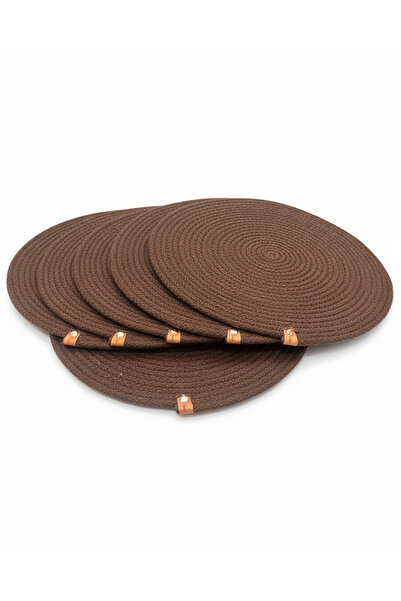 Taşhan Çarşı 6'lı Kahverengi Jüt Örgü Supla Takımı - 32 cm El Yapımı Hasır Ye...