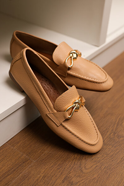 by selvi Lukka Shoes Genuine Leather Cameron Women's Nude Metal Buckle Loafer...