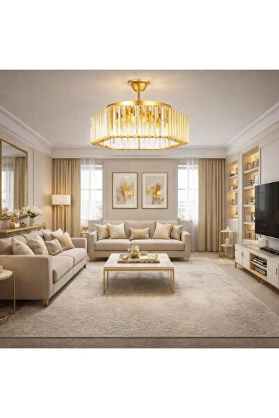 bestof tasarım Altıgen Kristal Taşlı Sarkıt Gold Salon Mutfak Hol Antre Oda A...