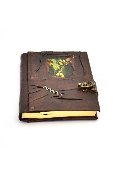 Saatistan El Yapımı Hakiki Deri Günlük Defter, Kraft Kağıt, Vintage Tasarım