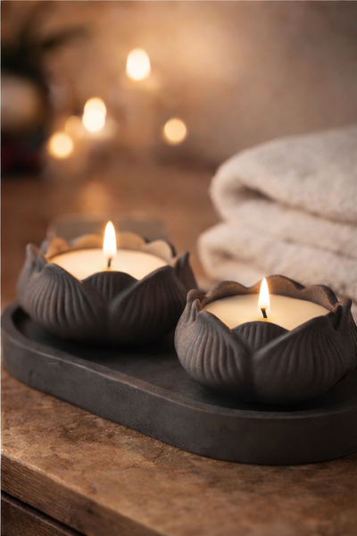 Lumiarte Tepsili 2’li Lotus Mumluk İçinde Vanilya Kokulu Mum
