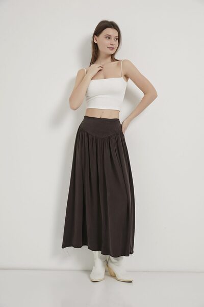 Arma Life ARMALIFE 4484 تنورة نسائية طويلة من قماش تنسل مع تفاصيل كورساج وسحاب