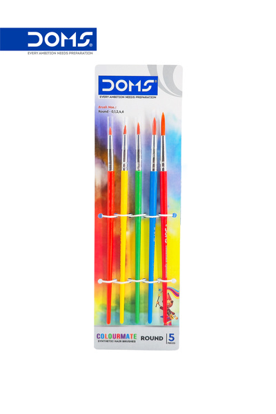 doms Colourmate Synthetic Hair Round Paint Brushes Set Sizes 0 1 2 4 6 Pack of 5