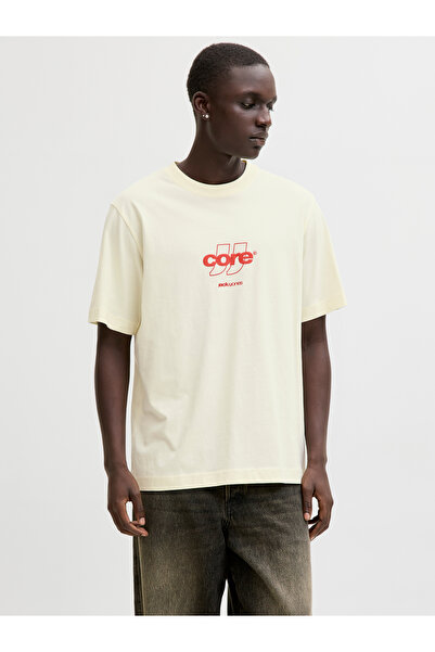 Jack & Jones Jack Jones Jcoclub Front Print Tee Ss Crew Neck Men's Beige Tshi...