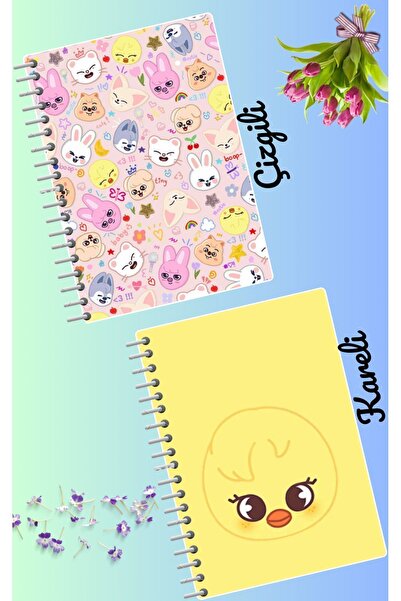 Saatistan Skzoo Stray Kids A4 Defter Seti, Çizgili ve Kareli, 2'li Paket