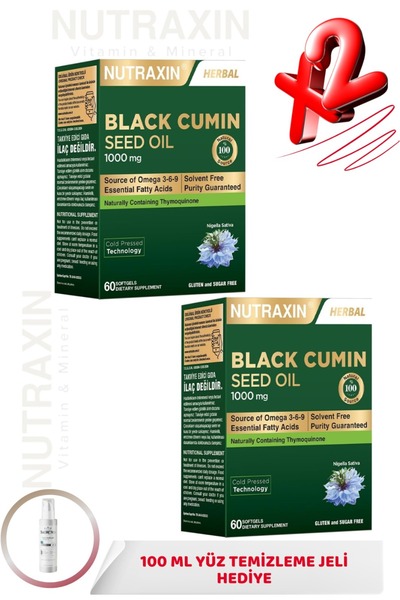Nutraxin Soğuk Sıkım Çörek Otu Yağı 1000mg 60 Softgel 2 ADET + 100ml Yüz Temi...