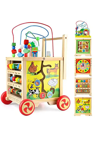 OEM Wooden Walker with Educational Cube 6 in 1, non-slip wheels
