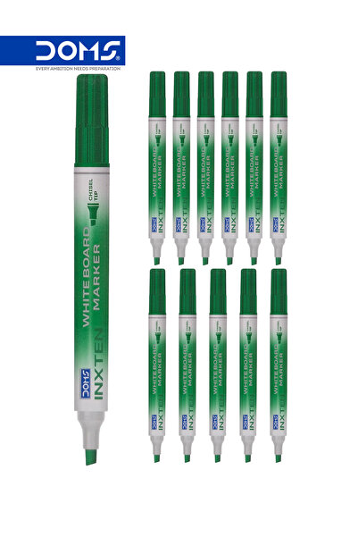 doms Whiteboard Marker Pen, Chisel Tip, Green Ink, INXTEN Series, Pack of 12