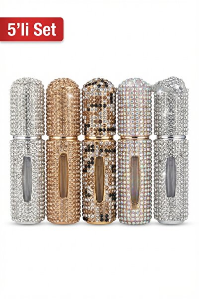 Wexta Parfüm Şişe - TAŞLI 5'li Taşınabilir Cep Parfüm Şişe - Doldurulabilir M...