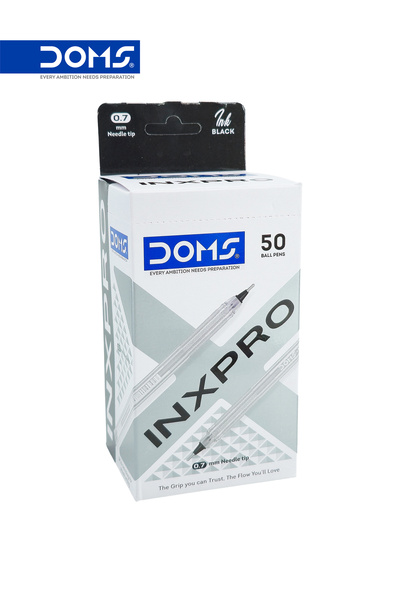 doms INXPRO Ball Point Pen 0.7 mm Needle Tip Black Ink Box Pack of 50