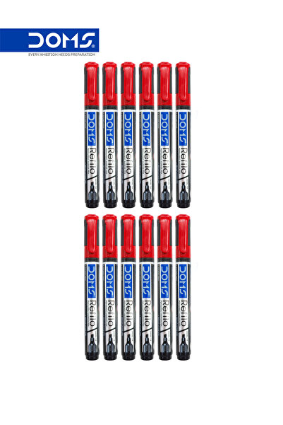 doms قلم تحديد دائم، حبر أحمر، رأس مشطوف، قابل لإعادة التعبئة، عبوة من 12 قلمًا