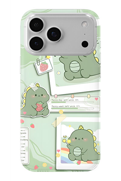 Multitronic حافظة شفافة مطبوعة بتصميم دينو لطيف متوافقة مع آيفون 17 برو