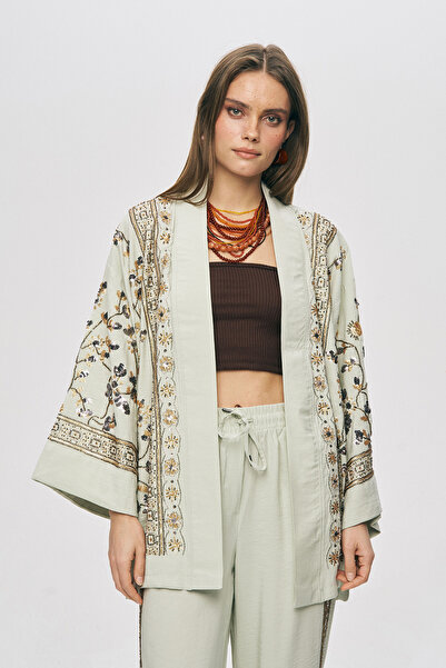 Orfeo Negro كيمونو نسائي أنيق مزين بالترتر والخرز على الجهة الأمامية