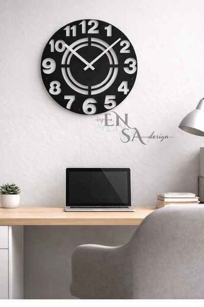 Ensa Design Premium Black Decorative Wall Clock – Modern Design, Silent Mecha...
