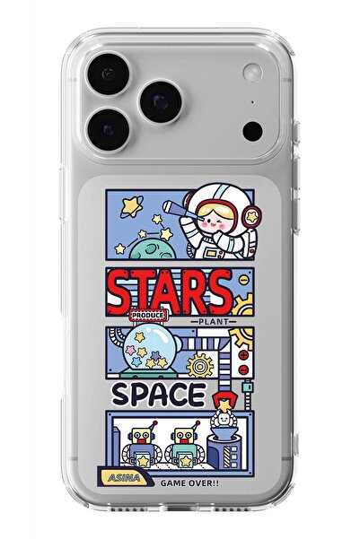 Multitronic حافظة شفافة مطبوعة بتصميم Stars Space متوافقة مع هاتف iPhone 17 P...