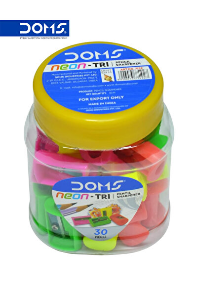 doms Neon-Tri Pencil Sharpeners Assorted Colours Smooth Sharpening Pack of 30