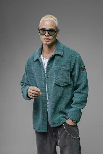 Butik Trend Biz Oversize Plush Shirt with Snap Closure