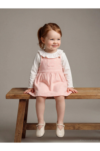 LC Waikiki LCW baby Pembe Çiçekli Kız Bebek Salopet Elbise Ve Tişört