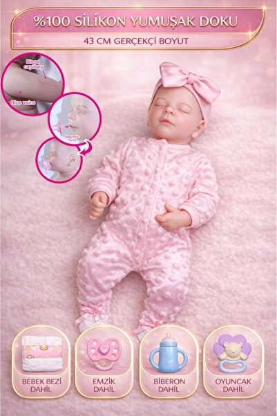 YILDIRIM OYUNCAK 43cm Gerçekçi Silikon Et Oyuncak Bebek Seti | Emzik, Biberon...
