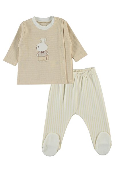 Civil Baby Bow Tie and Teddy Bear Embroidered Bodysuit Sets - Beige 0-1 Month