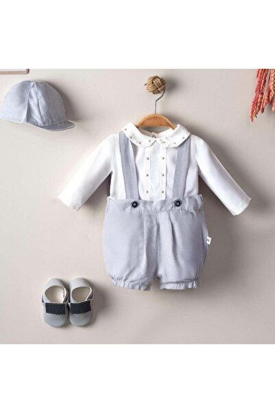 Generic Boys' 3-piece set: romper, hat, and shoes, silver color