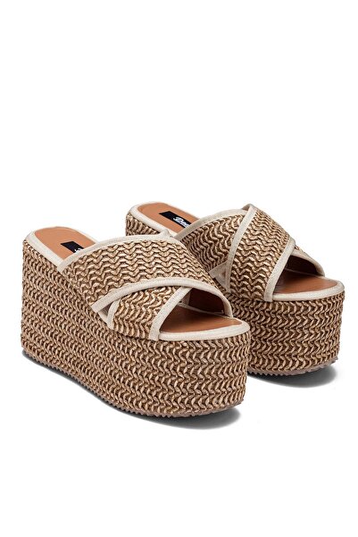 Dedos Γυναικείες παντόφλες με ψηλό τακούνι, ψάθινη λεπτομέρεια, ελαφριά σόλα ...