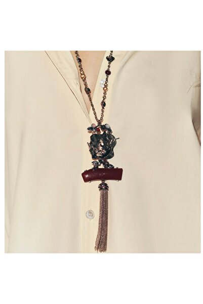 Nes Zr Bird Patterned Stone Chain Necklace