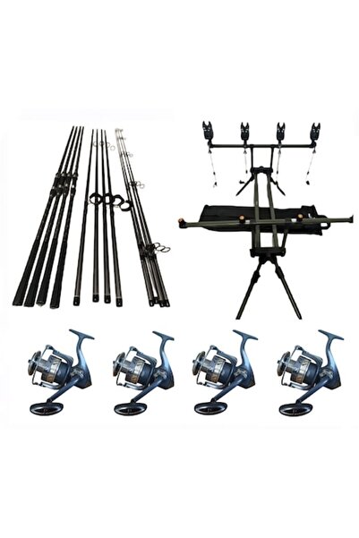 eastshark Set 4 Lansete Carbon 3, 90m, 3 Segmente, 3, 75 LBS, 4 Mulinete Tamb...
