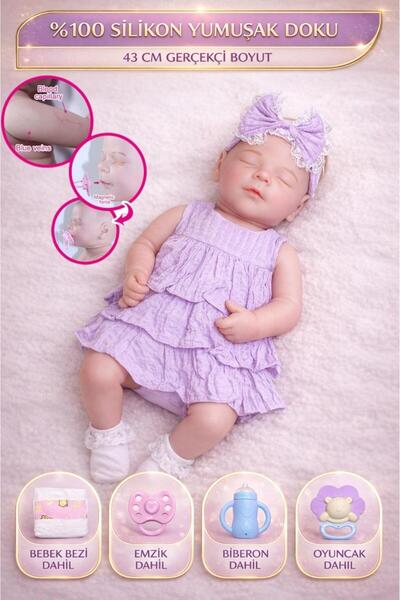 YILDIRIM OYUNCAK 43cm Gerçekçi Silikon Et Oyuncak Bebek Seti | Emzik, Biberon...