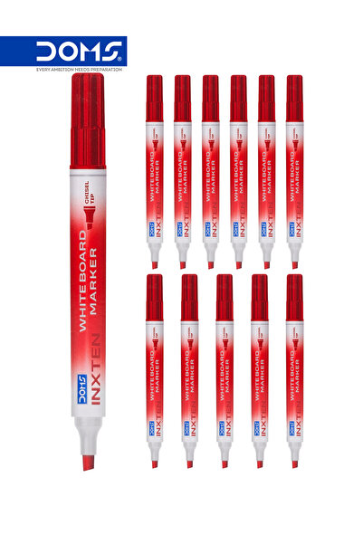 doms قلم سبورة بيضاء، رأس مشطوف، حبر أحمر، سلسلة INXTEN، عبوة من 12 قلمًا