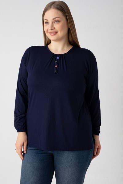 Orly More Viscose Fabric Mini Slit Plus Size Buttoned Long Sleeve Combed Cott...