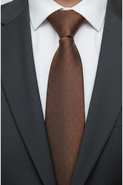 Gutiero Brown Patterned Classic Tie with Handkerchief