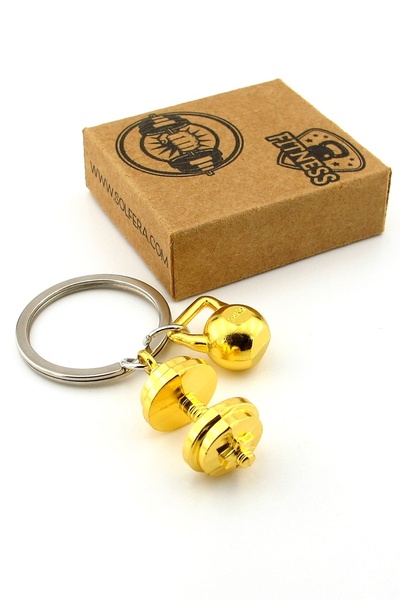 Solfera Yellow Color Dumbbell Weight Fitness Bodybuilding Barbell Metal Keych...